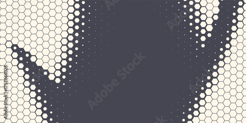 Halftone Hexagonal Pattern Texture Vector Abstract Geometric Technology Background. Retro Colored Half Tone Hexagon Texture. Minimal Style Dynamic Tech Wallpaper. Eps10