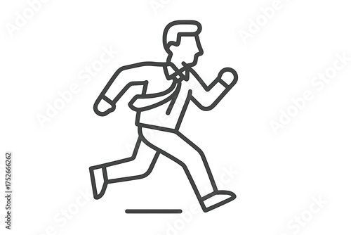 Businessman running icon. Man in a suit rushing to a deadline. Concept of corporate competition, career progress and success. Vector thin line art illustration symbol isolated.