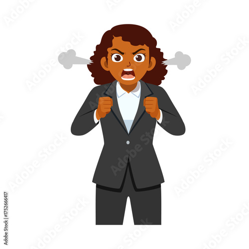 Angry African American Businesswoman Fuming with Steam Coming from Ears Isolated