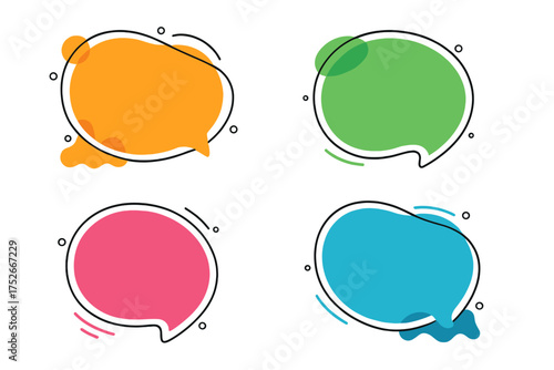 Set of modern organic fluid shapes. Abstract vector banners. Trendy template graphics with speech bubbles. Colorful frames for text, quotes or dialog. Doodle comic style.