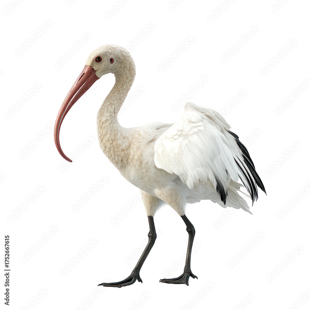 Fototapeta premium White Ibis Bird full body view isolated on white or transparent background