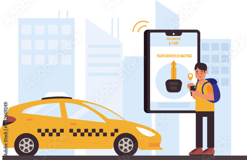 man is ordering a taxi online