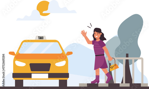 A woman is hailing a taxi