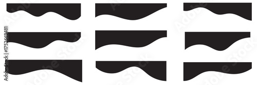 Collection of dividers shape templates. Modern separator header for website and app. Curve lines, wave collection of abstract design element for top and bottom page web site. Black Color Curved shape.