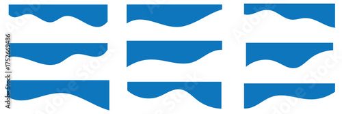 Curve Lines, Drops, Wave Collection of Abstract Design Element for Top, Bottom Page Web Site. Template of Modern Dividers Shapes for Website Pictogram Set. Isolated Vector Illustration. Blue Color set