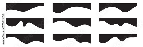 Collection of dividers shape templates. Modern separator header for website and app. Curve lines, wave collection of abstract design element for top and bottom page web site. Black Color Curved shape.
