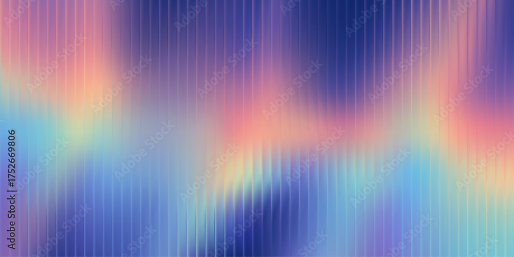 Obraz premium Fractal ripple glass effect, vibrant iridescent spectrum with ribbed distortion. Optical luminous background, modern digital surface, vector illustration