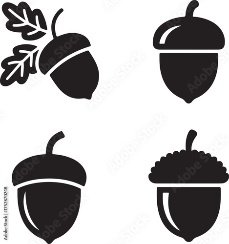 Acorn leaf icons set. Simple set of acorn leaf vector icons for web design