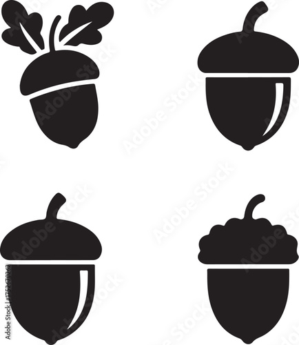 Acorn leaf icons set. Simple set of acorn leaf vector icons for web design