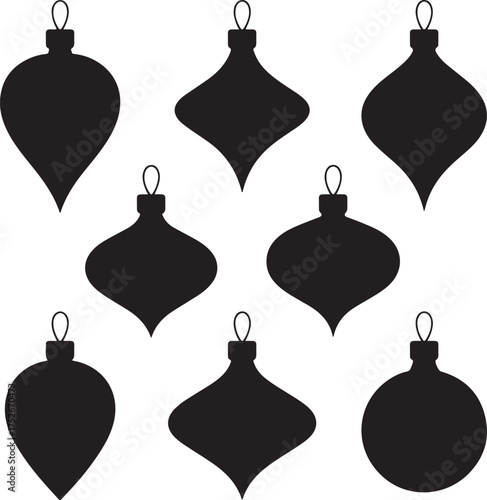 Black silhouette Christmas ornament vector shapes clipart