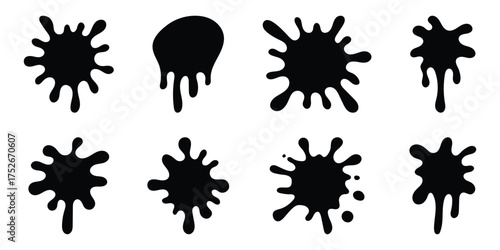 Black paint blots collection of vector icons. Ink drops and splashes icon set. vector paint splashes. Set of black ink splashes. Black ink splatter isolated on white background