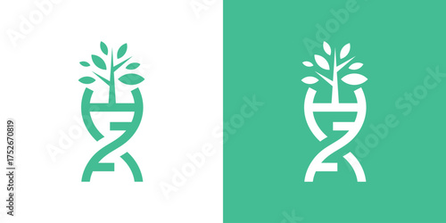 Modern logo combining a DNA helix and tree symbol, representing nature, biology, science, and growth. Perfect for biotechnology, health, genetics, and eco innovation branding.