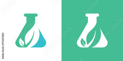 Modern logo combining a laboratory flask and leaf symbol, representing herbal science, natural research, and organic innovation.