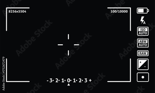 Camera viewfinder frame. Camera interface screen template. Vector illustration.