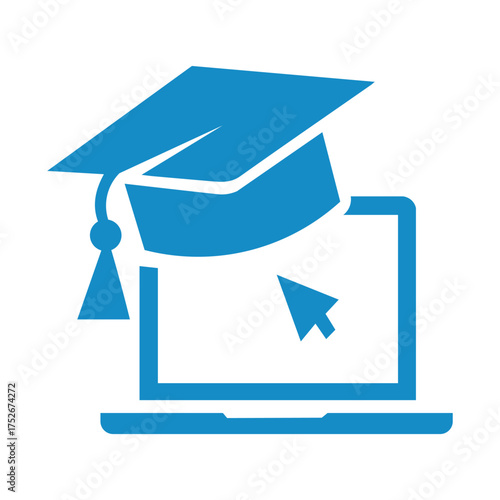 E-Learning Logo with Graduation Cap and Monitor – Symbol for Online Education, Certification, or Academic Platforms
