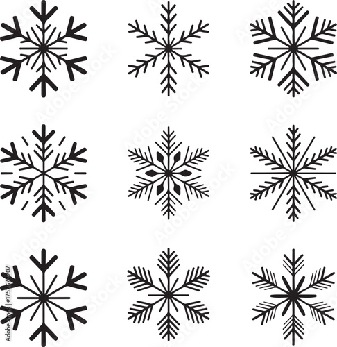 Set of different snowflake silhouette. Winter holiday decoration.Vector illustration