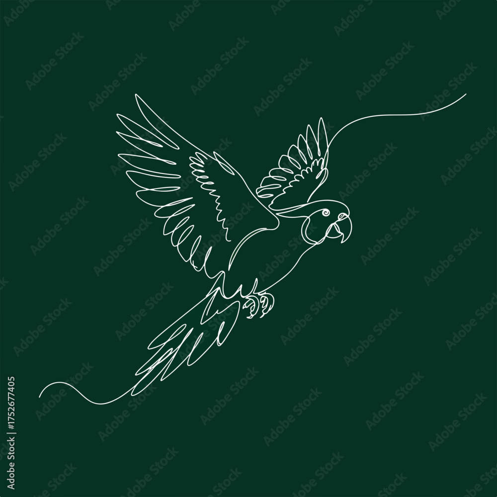 Fototapeta premium Elegant Parrot in Flight Artwork: A Simple, Stylish Line Drawing of a Macaw Soaring, Perfect for Nature-Themed Designs and Tropical Inspiration