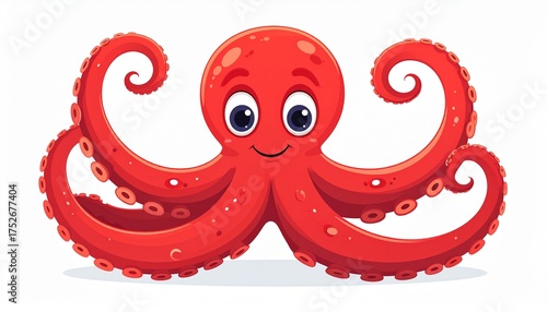 red cartoon octopus smiling on white background clip art preview