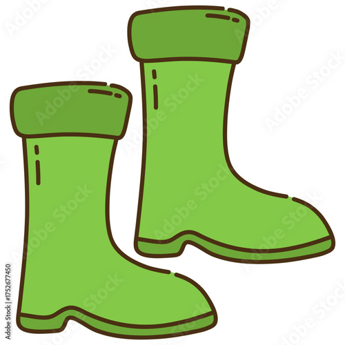 Illustration of Green Rubber Rain Boots