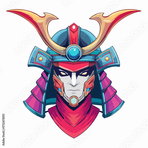 Stylized Robot Samurai Warrior Head Illustration with Futuristic Design