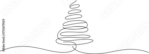 Vector illustration of Christmas tree continuous one line drawing