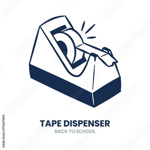 Tape dispenser, tape, stationery, office, school, tool, supplies, desk, adhesive, equipment. Vector Illustration