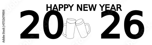 Happy New Year 2026 script text hand lettering. Design template Celebration typography poster, banner or greeting card for Merry Christmas and happy new year. Vector Illustration
