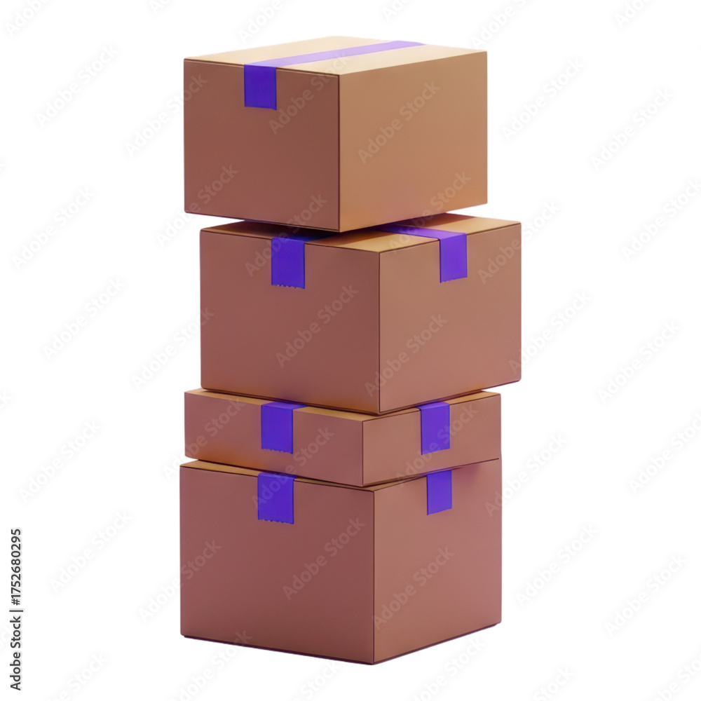 Obraz premium Stack of cardboard boxes isolated on transparent background, 3d rendering