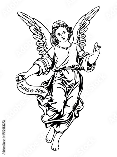 Wallpaper Mural Line Art Angel with Faith and Hope Banner Torontodigital.ca