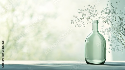 Transparent Glass Vase with Dried Flowers: Fresh Still Life Photography for Home Decoration, Creative Design Materials and Blurred Background Style