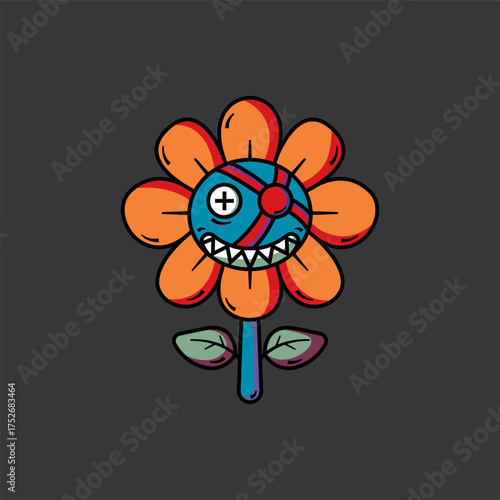 Funny Monster Flower Cartoon Design.eps