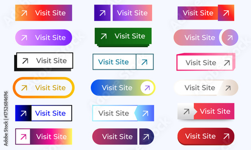 Visit site buttons icon set design with gradient color. 3d web buttons. website link icons for UI UX website, mobile app. vector