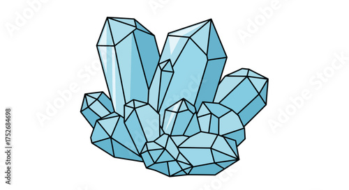 Sparkling Gemstone Cluster Light Blue Crystals Vector Illustration