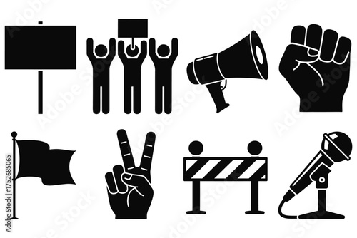 Icons of protest, activism, and demonstration for social movements and causes