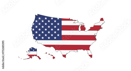 USA flag map outline Patriotic icon of the United States geography with national colors