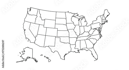 Outline Map of the United States of America with State Borders