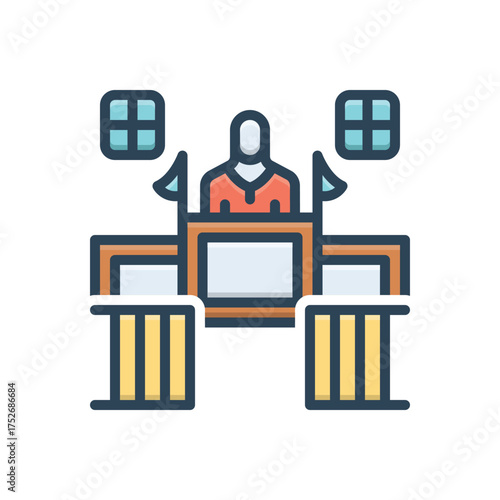 Color illustration icon for courtroom trial