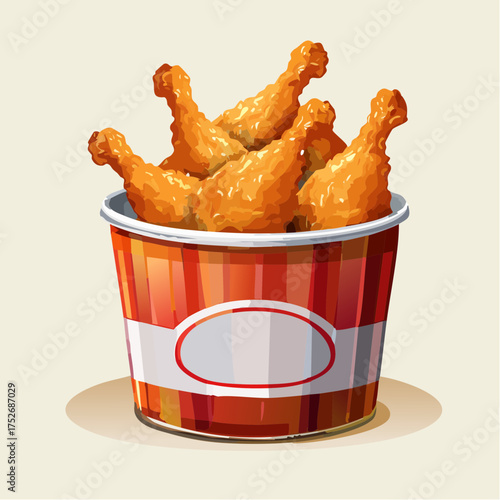 Crispy fried chicken drumsticks in a bucket isolated on beige background