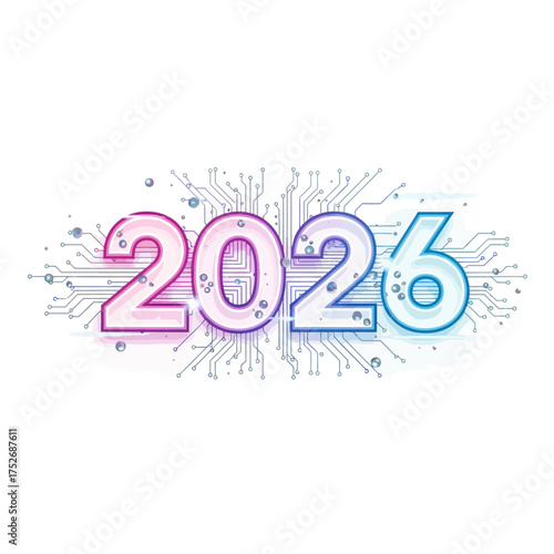 Futuristic 2026 New Year design with circuit board pattern offers a cutting-edge look for technology, innovation, and upcoming events in the digital world