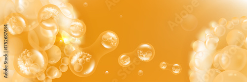 Probiotic and Hyaluronic acid skin solutions ad, gold collagen, and vitamin serum drops, cosmetic advertising background ready to use, illustration vector.