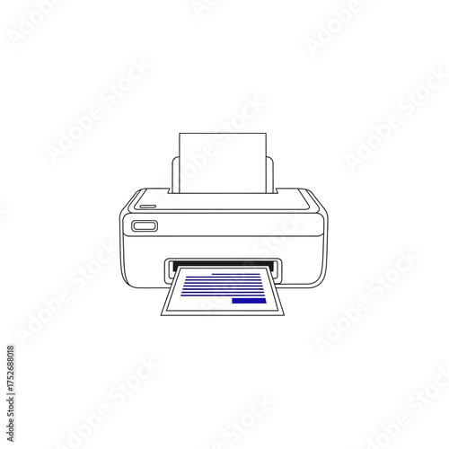 Vector art of outline illustration of a modern inkjet printer with paper coming out