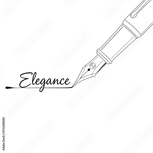 Vector art of elegant calligraphy pen writing the word elegance on a, symbolizing sophistication and refined style in writing and design