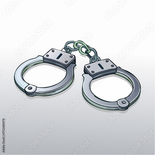 Detailed illustration of metal handcuffs on a light gray background