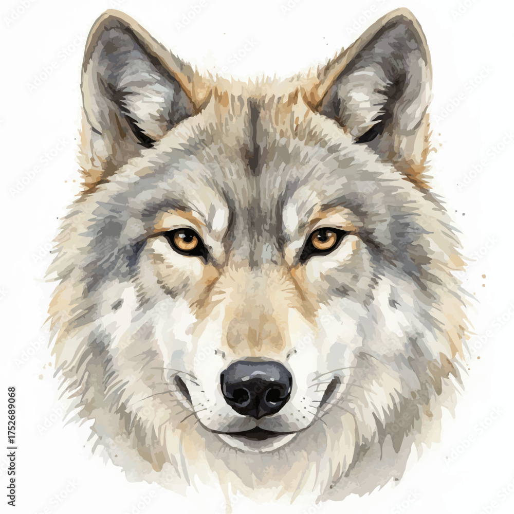 Obraz premium Watercolor Wolves Collection: Elegant Wildlife Art on Clean White Background
