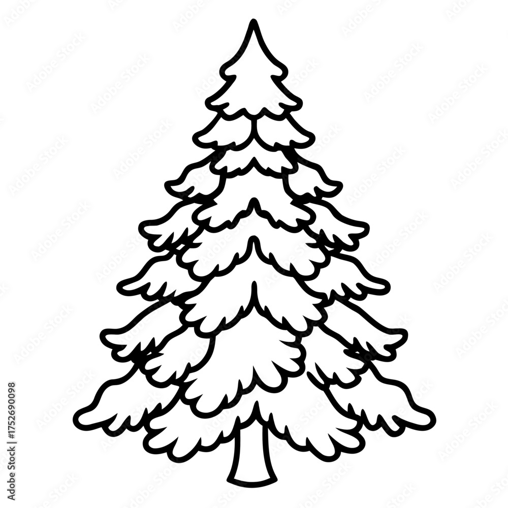 Obraz premium Thin line art snow covered pine tree winter season