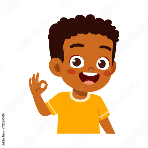 Happy African American Boy Smiling Showing Okay Hand Sign Cartoon Character