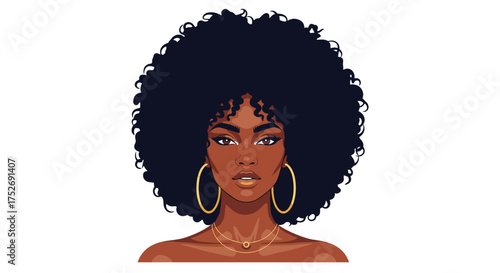 A beautiful pixel art portrait of a woman with a large afro and golden hoop earrings.