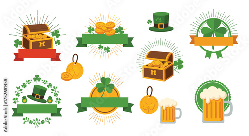 A collection of st patrick's day symbols and decorative elements for celebrations.