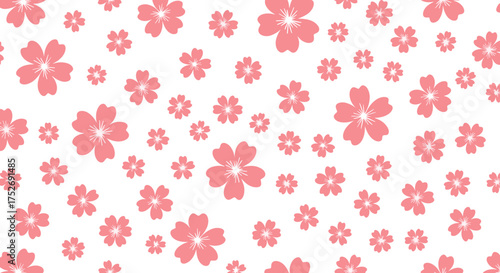 A repeating pattern of small pink cherry blossom flowers scattered across a white background.