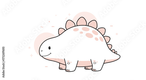 A cute cartoon baby dinosaur with soft pink plates on its back.